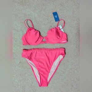 Cupshe Hot Pink Push-Up Bikini High Waisted Two Piece Set with Adjustable Straps
